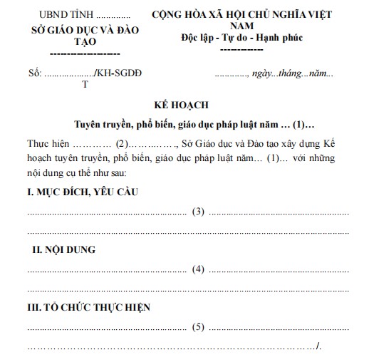 Mẫu kế hoạch về việc tuyên truyền, phổ biến, giáo dục pháp luật