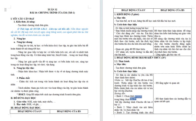 Giáo án tích hợp NLS, AI Tin học 4 Bài 16