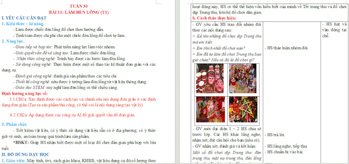 Giáo án Công nghệ 4 Bài 11: Làm đèn lồng tích hợp NLS