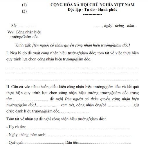 Mẫu công văn về việc công nhận hiệu trưởng