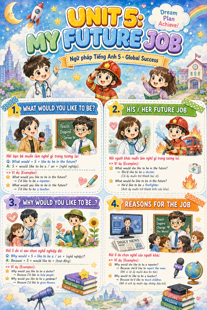 Sơ đồ ngữ pháp tiếng Anh lớp 5 theo bài học