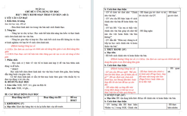Giáo án tích hợp NLS Tin học 5 Bài 7