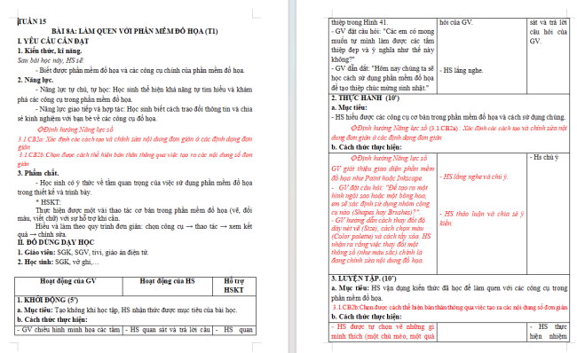 Giáo án tích hợp NLS Tin học 5 Bài 8A