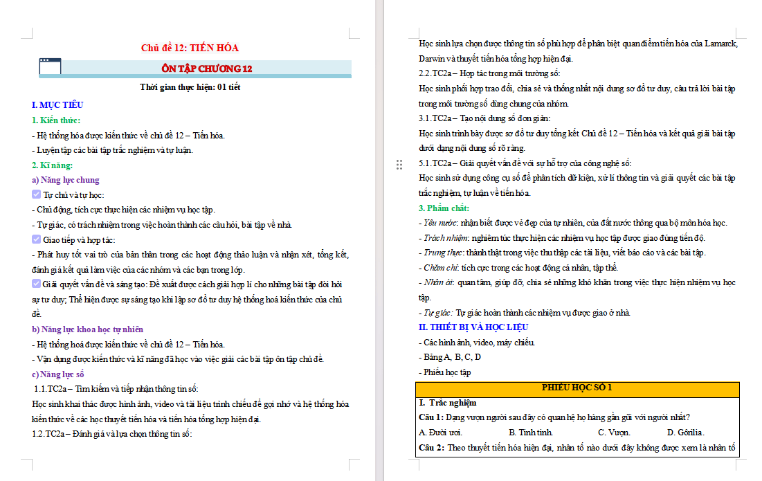 Giáo án tích hợp NLS Khoa học tự nhiên 9: Ôn tập chương 12