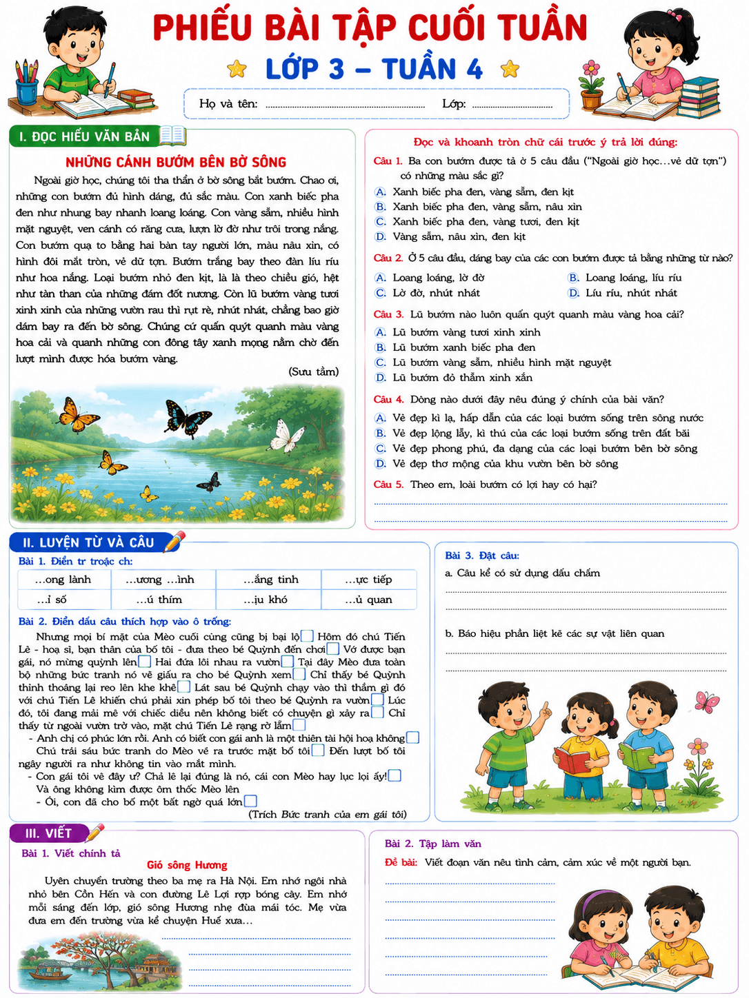 BTCT môn Tiếng Việt 3 sách KNTT Tuần 4 - Bộ số 1