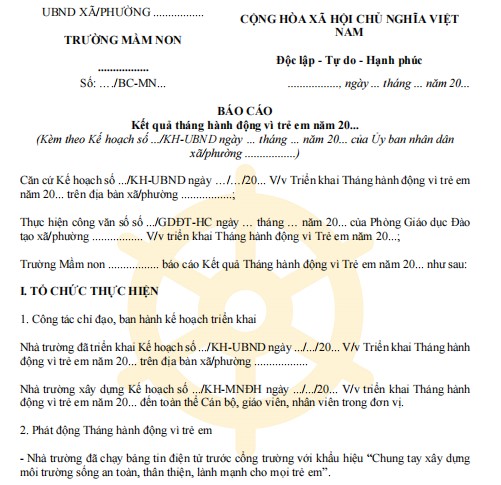 Báo cáo tháng hành động vì trẻ em 