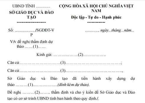 Mẫu công văn về việc đề nghị thẩm định dự thảo