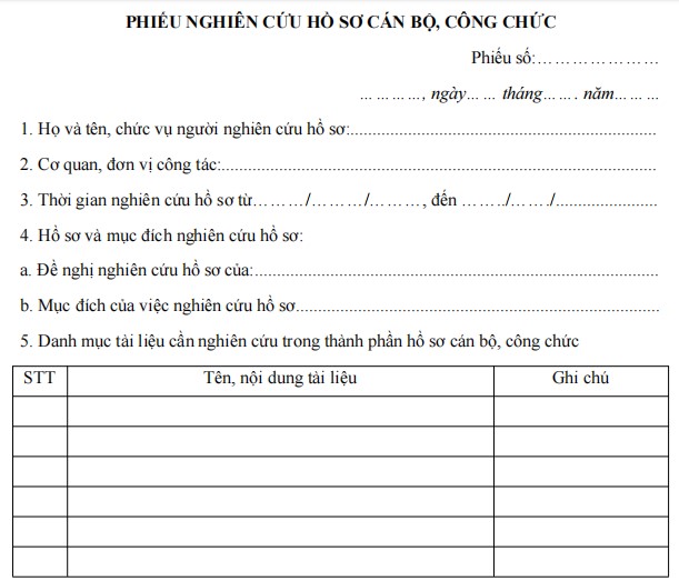 Mẫu 04b-BNV/2007 phiếu nghiên cứu hồ sơ cán bộ, công chức