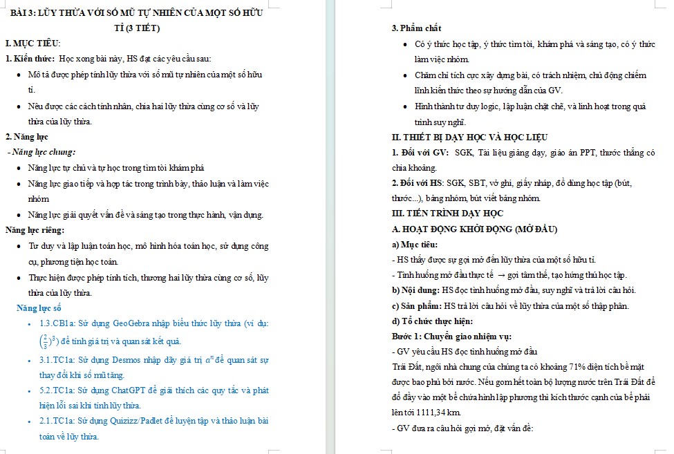 Kế hoạch bài dạy Toán 7 Bài 3 NLS
