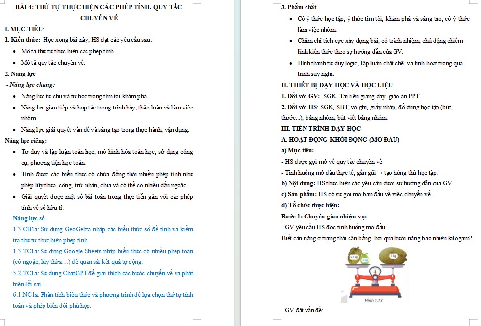 Kế hoạch bài dạy Toán 7 Bài 4 NLS