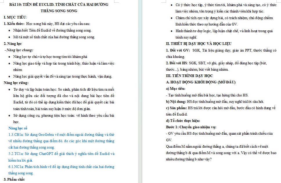 Kế hoạch bài dạy Toán 7 Bài 10 NLS