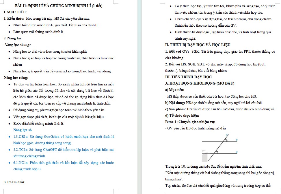 Kế hoạch bài dạy Toán 7 Bài 11 NLS