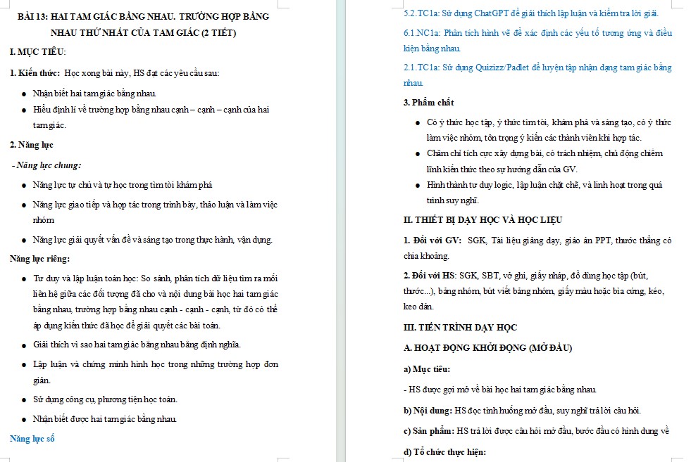 Kế hoạch bài dạy Toán 7 Bài 13 NLS