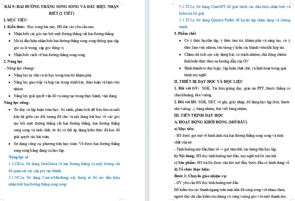 Kế hoạch bài dạy Toán 7 Bài 9 NLS