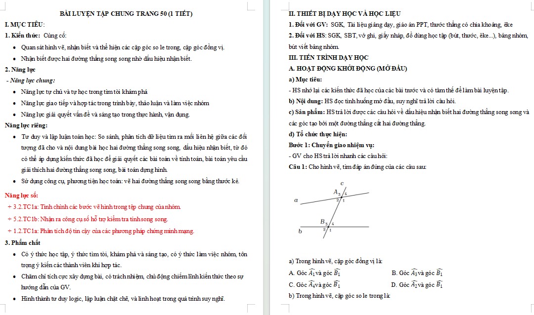 Kế hoạch bài dạy Toán 7 Bài Luyện tập chung trang 50 NLS