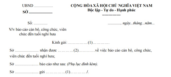 Mẫu công văn báo cáo về việc cán bộ, công chức, viên chức đến tuổi nghỉ hưu