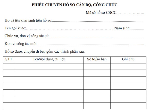 Mẫu 03b-BNV/2007 phiếu chuyển hồ sơ cán bộ, công chức