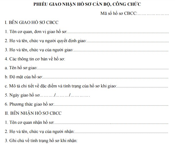 Mẫu 02b-BNV/2007 phiếu giao nhạn hồ sơ cán bộ, công chức