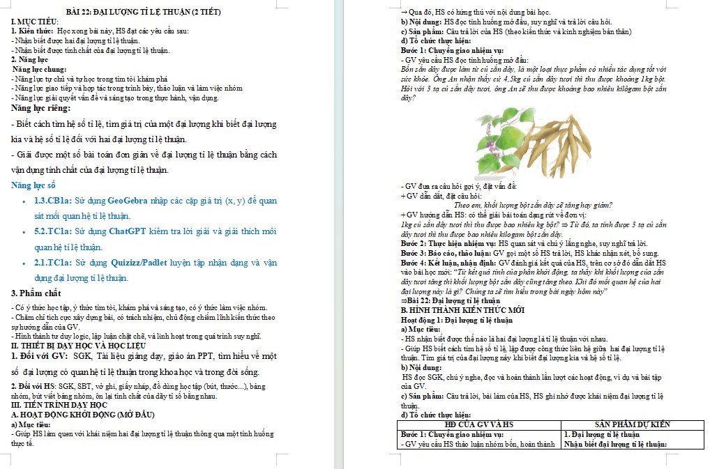 Kế hoạch bài dạy Toán 7 Bài 22 NLS