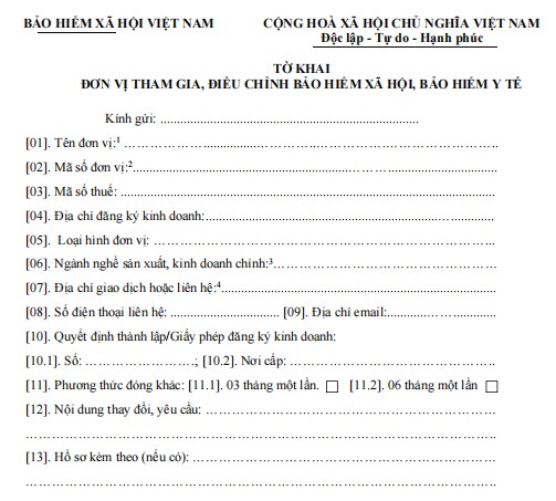 Mẫu đơn đăng ký bảo hiểm xã hội
