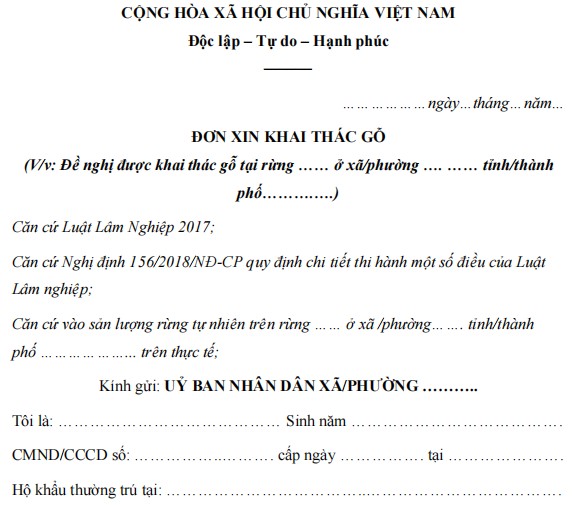 Mẫu đơn xin khai thác gỗ