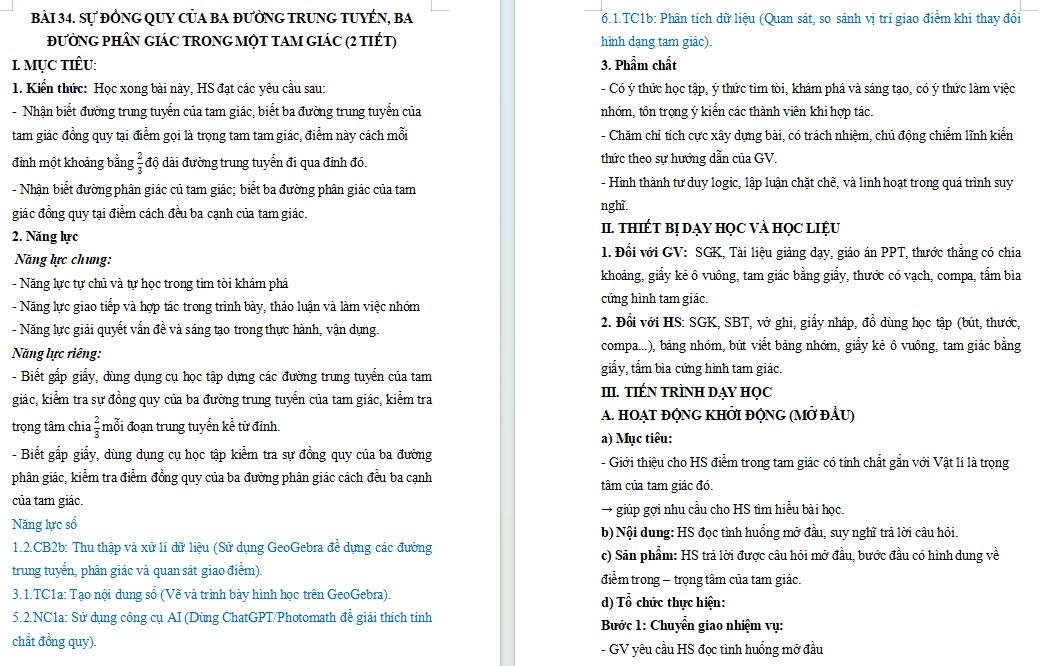 Kế hoạch bài dạy Toán 7 Bài 34 NLS