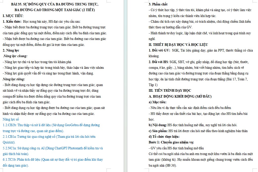 Kế hoạch bài dạy Toán 7 Bài 35 NLS