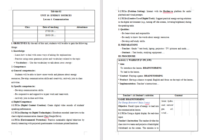 Giáo án tích hợp năng lực số Tiếng Anh 7 Unit 10 Communication