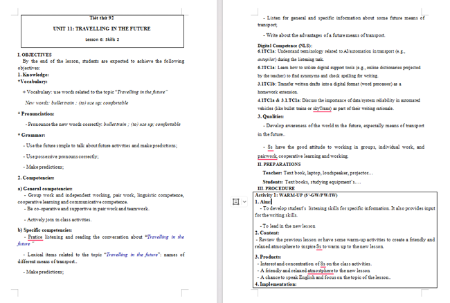 Giáo án tích hợp Năng lực số Tiếng Anh 7 Unit 11: Skills 2