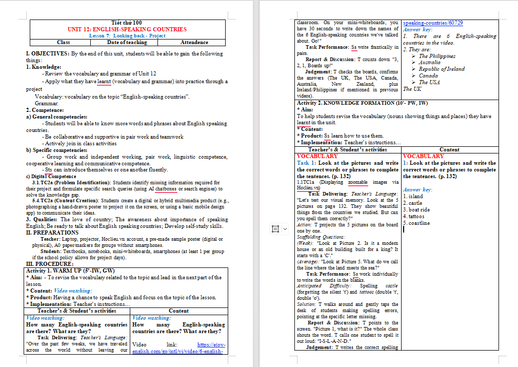 Tiếng Anh 7 Unit 12: Looking Back & Project