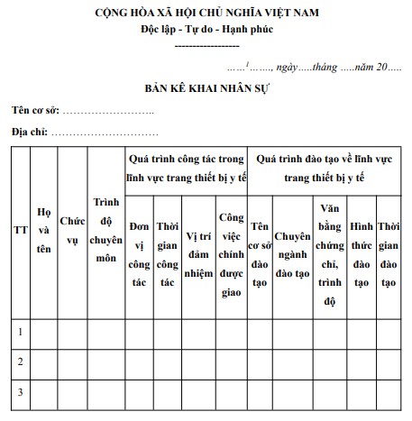 Mẫu kê khai nhân sự