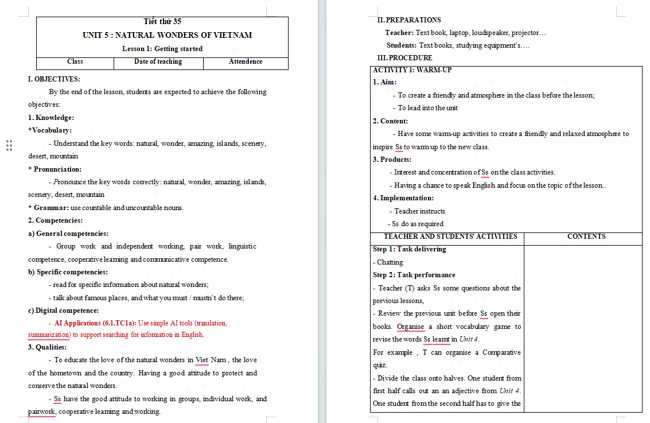 Giáo án tích hợp NLS Tiếng Anh 6 Unit 5: Getting Started