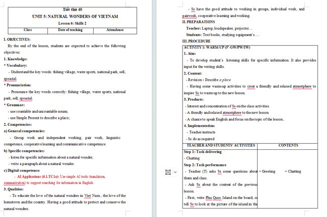 Giáo án tích hợp NLS Tiếng Anh 6 Unit 5: Skills 2