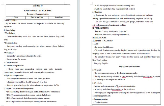 Giáo án tích hợp NLS Tiếng Anh 6 Unit 6: Communication