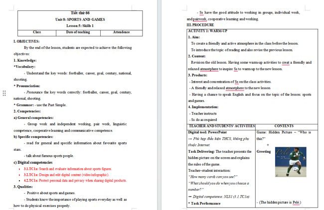 Giáo án tích hợp NLS Tiếng Anh 6 Unit 8: Skills 1