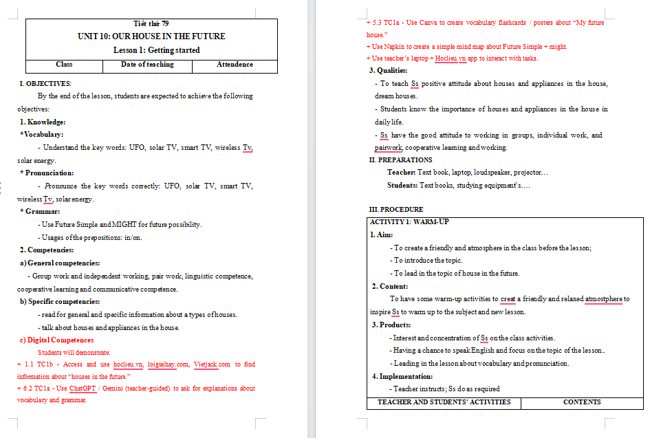 Giáo án tích hợp NLS Tiếng Anh 6 Unit 10: Getting Started