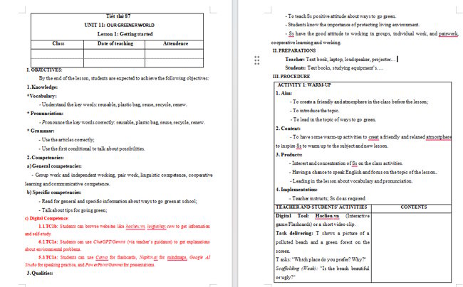 Giáo án tích hợp NLS Tiếng Anh 6 Unit 11: Getting Started