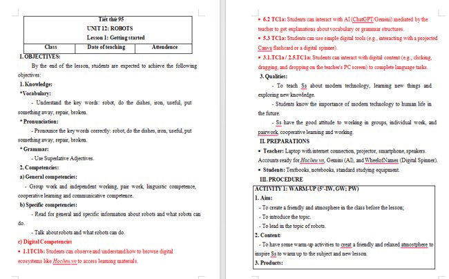 Giáo án tích hợp NLS Tiếng Anh 6 Unit 12: Getting Started