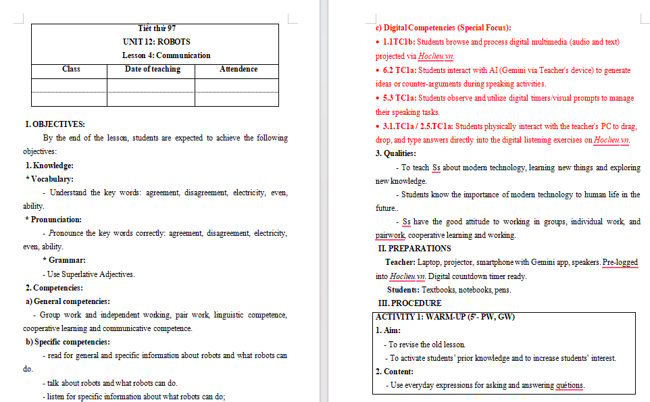 Giáo án tích hợp NLS Tiếng Anh 6 Unit 12: Communication