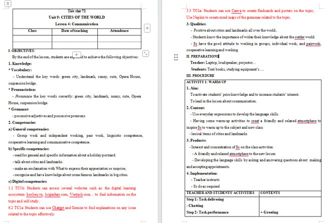 Giáo án tích hợp NLS Tiếng Anh 6 Unit 9: Communication