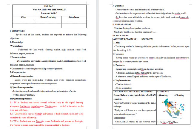 Giáo án tích hợp NLS Tiếng Anh 6 Unit 9: Skills 2