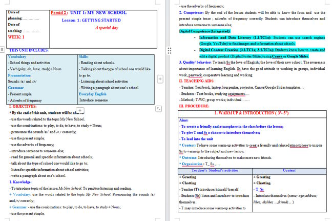 Giáo án tích hợp NLS Tiếng Anh 6 Unit 1: Getting Started