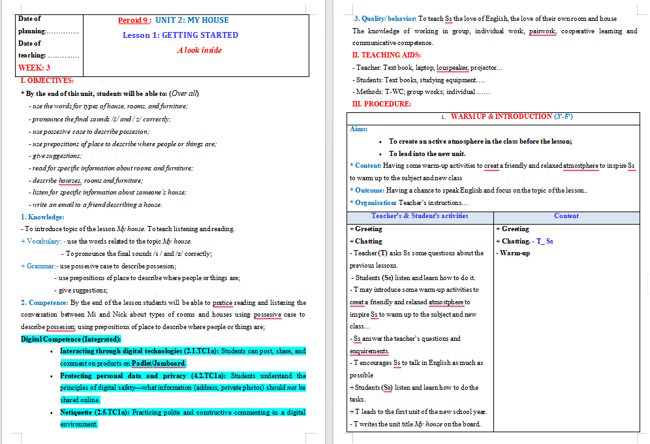 Giáo án tích hợp NLS Tiếng Anh 6 Unit 2: Getting Started