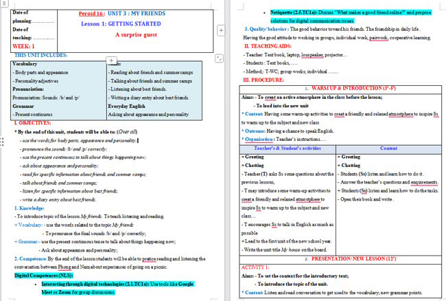 Giáo án tích hợp NLS Tiếng Anh 6 Unit 3: Getting Started