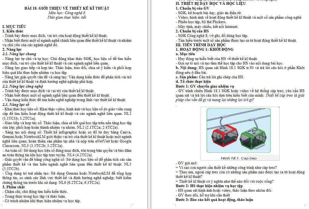 Kế hoạch bài dạy Công nghệ 8 Bài 18 NLS