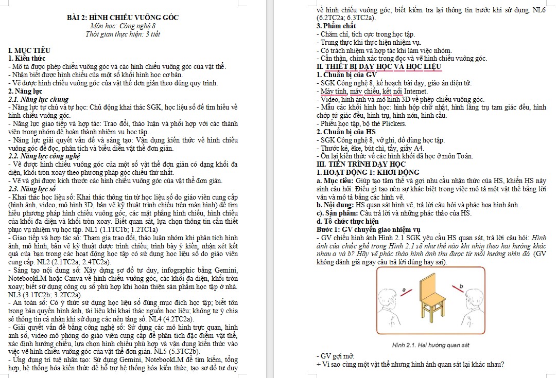 Kế hoạch bài dạy Công nghệ 8 Bài 2 NLS