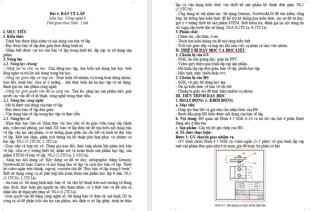 Kế hoạch bài dạy Công nghệ 8 Bài 4 NLS