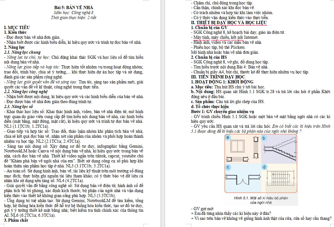 Kế hoạch bài dạy Công nghệ 8 Bài 5 NLS