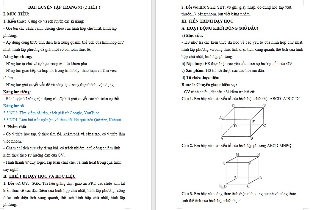 Kế hoạch bài dạy Toán 7 Bài Luyện tập chung trang 92 NLS