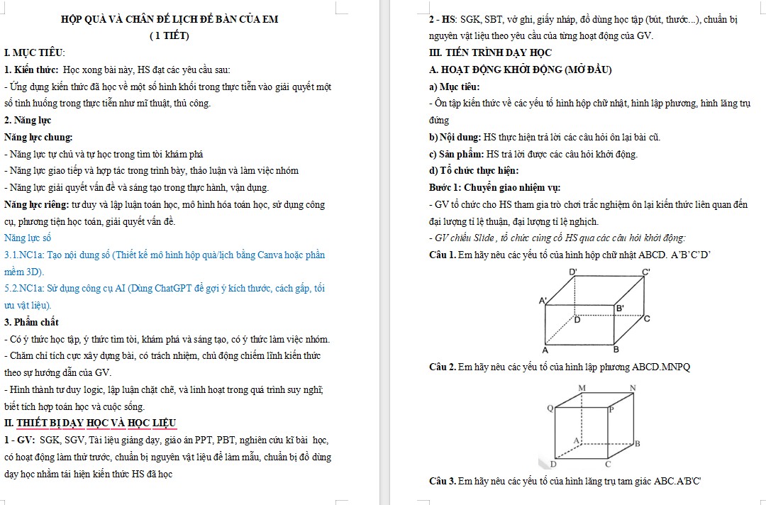 Kế hoạch bài dạy Toán 7 Bài Hộp quà may mắn NLS